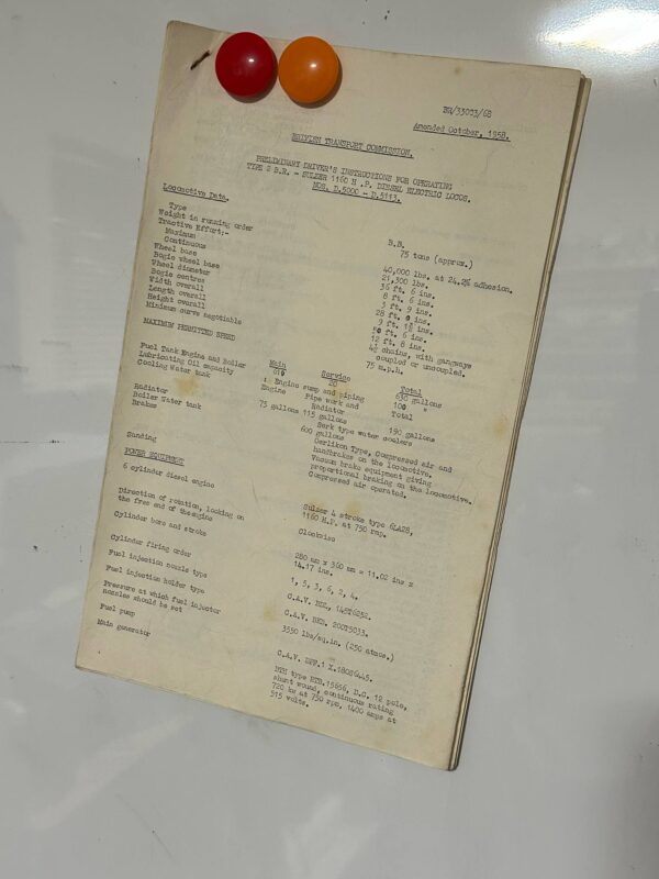 Original Driving Instructions For Operating Type 2 BR Sulzer - 1958