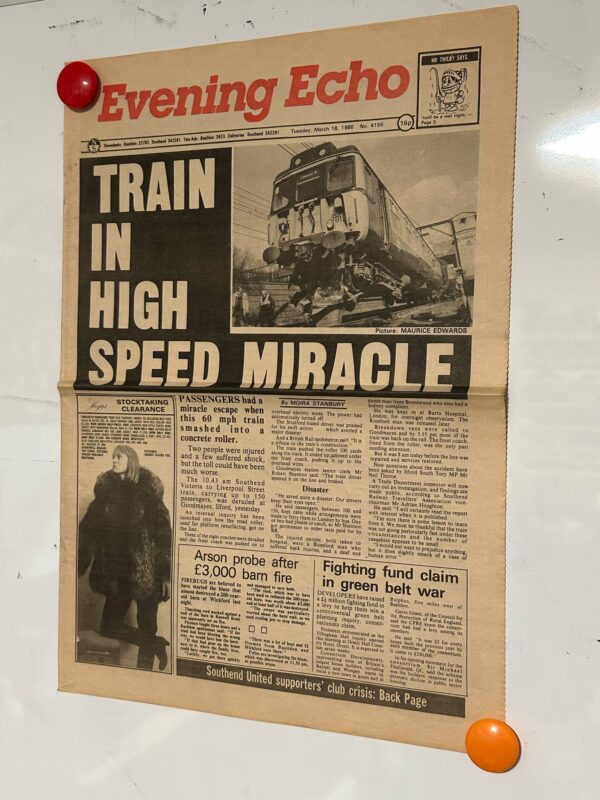 Original 'Evening Echo' front cover - 1986